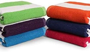 BolBom*S Bath Towel Set 6 Pack,30 x 60 Inches Large 100% Cotton Cabana Stripe Beach Towel Soft,Absorbent and Quick Dry Towels for Bathroom,Pool, Beach, Swim and Yoga,Bathroom Towels for Daily Use
