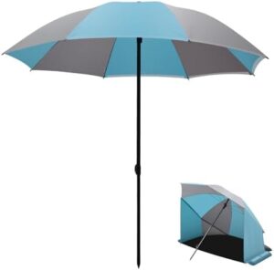 Beach Umbrella Tent with Sand Anchor & Carry Bag, Beach Tent Sun Shelter with UPF 50+ Sun-Protection, Easy to Open&Storage, Perfect for Sand, Holiday, Vacation, Camping and Sports Events