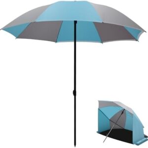 Beach Umbrella Tent with Sand Anchor & Carry Bag, Beach Tent Sun Shelter with UPF 50+ Sun-Protection, Easy to Open&Storage, Perfect for Sand, Holiday, Vacation, Camping and Sports Events