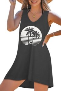 CHICGAL Womens Swimsuit Coverup Summer Beach Sleeveless T Shirt Bikini Tank Dress Loose Bathing Suit Cover Up