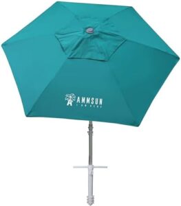 AMMSUN 8ft Large Beach Umbrellas for Sand Heavy Huty Wind Portable Commercial Grade Patio Beach Umbrella with Sand Anchor Adjustable Height Air Vent UPF 50+ Telescoping Pole without tilt Teal