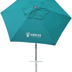 AMMSUN 8ft Large Beach Umbrellas for Sand Heavy Huty Wind Portable Commercial Grade Patio Beach Umbrella with Sand Anchor Adjustable Height Air Vent UPF 50+ Telescoping Pole without tilt Teal