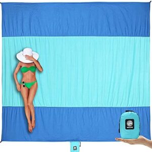 WEKAPO Beach Blanket Sandproof Waterproof, Extra Large Beach Mat, Oversized & Compact Sand Free Mat Quick Drying, Lightweight & Durable with 6 Stakes & 4 Corner Pockets