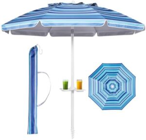 Aoxun 6.5ft Beach Umbrella with Tray and Tilt Pole Portable Patio Umbrella with Sand Anchor and Carry Bag Outdoor UPF 50+ Sun Shelter with Air Vents Design (Navy Blue)