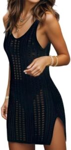 Swimsuit Coverup for Women Bathing Suit Cover ups Crochet Beach Tank Dress Hollow Out Slit Bikini Cover Up Sleeveless Dresses