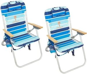 Tommy Bahama Hi-Boy 17" Seat Height 4-Position Lace-Up Suspension Folding Backpack Beach Chair, 2-Pack, Logo Stripe