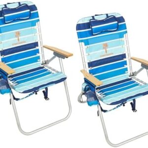 Tommy Bahama Hi-Boy 17" Seat Height 4-Position Lace-Up Suspension Folding Backpack Beach Chair, 2-Pack, Logo Stripe