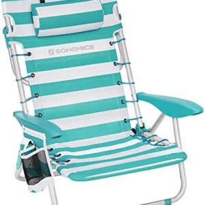 SONGMICS Portable Backpack Beach Chair, 331 lb Capacity, 4 Angles Adjustable Backrest, 2 Side Pockets, Towel Bar, Green and White UGCB62JW