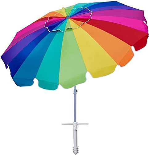 AMMSUN 7.5ft Large Heavy Duty HIGH Wind Beach Umbrella with sand anchor & Tilt Sun Shelter, UPF 50+ Protection Outdoor Umbrellas Sunshade with Carry Bag for Patio Garden Pool Backyard Rainbow