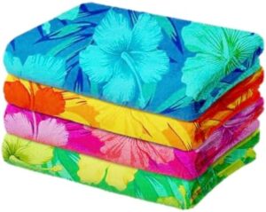 Kaufman - Colorful Hibiscus Beach Towels | 100% Cotton with Ends Hemmed | 30" x 60" | Colorful Soft & Absorbent Pool Towels for Adults and Kids | Fiber Reactive | 4 Pack