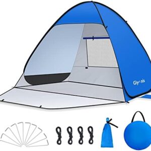 Glymnis Pop Up Beach Tent Beach Shade Tent for 1-4 Persons Sun Shelter UPF 50+ Enclose Zipper Door Portable Easy Up Beach Tent