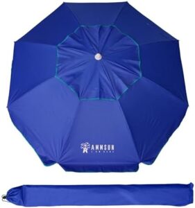 AMMSUN 6.5 ft Heavy Duty Beach Umbrella for Sand with tilt Air Vent Sun Shelter, UV 50+ Protection Outdoor Sunshade Umbrellas and Parasols with Carry Bag for Patio Garden Beach Pool Backyard Navy