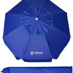 AMMSUN 6.5 ft Heavy Duty Beach Umbrella for Sand with tilt Air Vent Sun Shelter, UV 50+ Protection Outdoor Sunshade Umbrellas and Parasols with Carry Bag for Patio Garden Beach Pool Backyard Navy