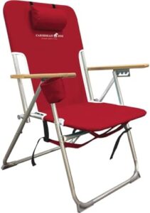 Caribbean Joe Folding Beach Chair, 4 Position Portable Backpack Foldable Camping Chair with Headrest, Cup Holder, and Wooden Armrests, 300 lb Capacity