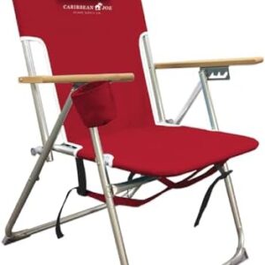Caribbean Joe Folding Beach Chair, 4 Position Portable Backpack Foldable Camping Chair with Headrest, Cup Holder, and Wooden Armrests, 300 lb Capacity