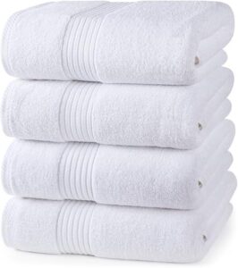Utopia Towels 4 Pack Bath Towels Set, 27 by 54 Inches, 100% Ring Spun Cotton, Quick Dry, Highly Absorbent, Soft Feel Towels, Perfect for Daily Use, White