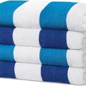 Kaufman - Large Beach Towel | 30" x 60" Terry Cabana Striped Beach Towels | Absorbent, Quick-Drying | 100% Cotton Thick Beach Towels (Blue/Turquoise, 4-Pack)