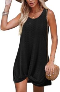 Swimsuit Coverup Summer Dresses for Women 2025 Eyelet Crew Neck Loose Sleeveless Sundresses Twisted Dresses