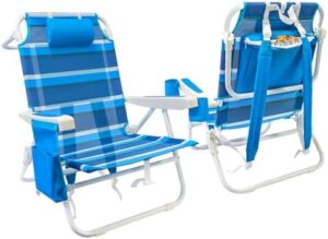 Beach Chair 2 Pack, 5 Positions Textilene Folding Reclining Beach Chair with Backpack Straps, Cooler Bag & Cup Holder for Outdoor Lawn Camping