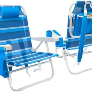 Beach Chair 2 Pack, 5 Positions Textilene Folding Reclining Beach Chair with Backpack Straps, Cooler Bag & Cup Holder for Outdoor Lawn Camping