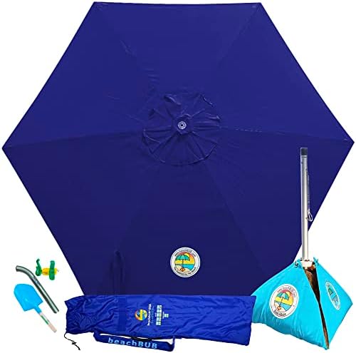 ALL-IN-ONE BEACH UMBRELLA SYSTEM. Includes ULTRA Base (compliant with the ASTM F3681-24 Beach Umbrella Safety Standard). (Deep Ocean Blue)