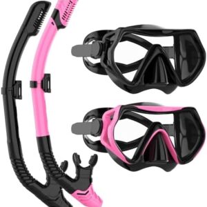Snorkeling Gear for Adults, JRing Snorkel Mask Set with 180 Degree Tempered Glass Anti Fog Goggles Scuba Dry Top Snorkel for Swimming, Scuba Diving Mask for Men Women