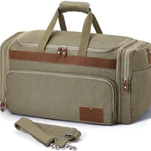SHOWKOO Duffle Bag for Travel 60L Expandable Canvas Travel Bag Durable Vintage Weekender Overnight Carry On Bag for Men(Army Green)