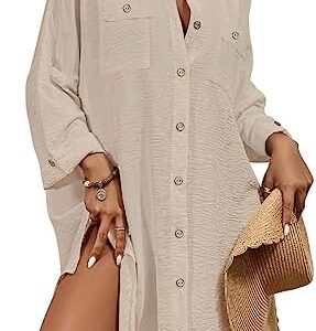 Bsubseach Womens Modern Swimsuit Cover Up Blouse Button Down Shirt Dresses Tops