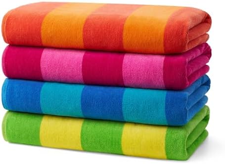 Kaufman - Soft Oversized Beach Towels in Bulk | 29" x 58" Velour Striped Towel | Absorbent, Quick-Drying | 100% Cotton Thick Towels (4 Pack)