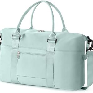 Travel Duffle Bag, Waterproof Weekender Bag for Women, Lightweight Carry on Sport Gym Bag for Women, Overnight Tote Luggage Bag with Trollery Sleeve (Cyan Green)