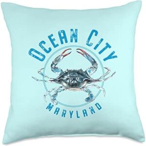 Ocean City Maryland Blue Crab Design Throw Pillow