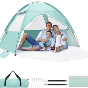Beach Tent for 3-4 Person, Large Easy Setup Beach Shade Canopy with UPF 50＋ UV Protection, Portable Shade Tent with 3 Ventilating Mesh Windows for Outdoor, Picnics, Fishing