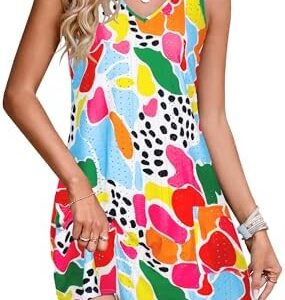 SimpleFun Women's Swimsuit Coverup Eyelet Sleeveless Bathing Suit Cover Up Swimwear Beach Cover Ups Tank Dress with Pockets