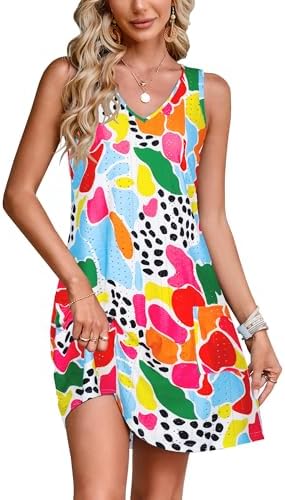 SimpleFun Women's Swimsuit Coverup Eyelet Sleeveless Bathing Suit Cover Up Swimwear Beach Cover Ups Tank Dress with Pockets