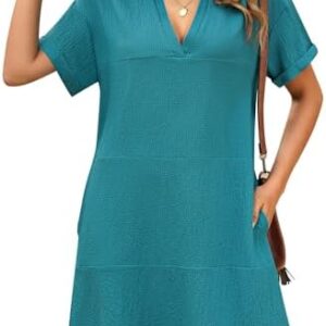 AI'MAGE Women's Cover Up Short Sleeve Bathing Suit Cover Ups V Neck Beach Coverup Dress with Pockets