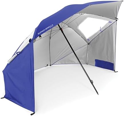 Sport-Brella Super-Brella SPF 50+ Sun and Rain Canopy Umbrella for Camping, Beach and Sports Events (8-Foot, Blue)