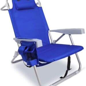 Beach Chair with Backpack Straps, Heavy Duty Backpack Beach Chairs for Adults with 4 Positions, Lay Flat Beach Chair with Large Cooler Pouch, Support to 350LBS