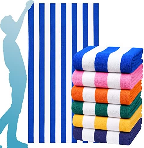 6 Packs Oversized 72x40 Inch Stripe Beach Towel Thin Terry Set Extra Large XL Big Clearance Accessories Essentials Soft Super Absorbent Pool Travel Bath Swim Camping Towels Bulk Men Women Adults Gift