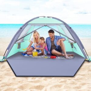 Happy Travel Beach Tent, UPF 50+ UV Protection Sun Shade Shelter for 3/4/5/6/7/8 Person, Portable Beach Canopy for Family & Baby, Lightweight & Easy Setup Beach Cabana with 3 Ventilation Mesh Windows