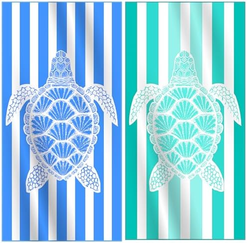2 Packs Microfiber Lightweight Thin Oversized Beach Towel Compact Quick Dry Sandproof Clearance Towels Sand Free Camping Swim Pool Travel Essentials Accessories Women Adults Blue Green Turtle