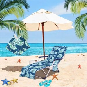 Beach Chair Cover with Side Pockets Thick and Quick Dry Chaise Lounge Chair Towel Cover for Sun Lounger Pool Sunbathing Garden Beach Hotel No Sliding
