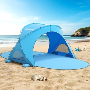 Beach Tent Sun Shelter, Beach Shade Tent with UPF50+ UV Protection, Beach Sun Shelter, Beach Shade with 2 Zippered Doors, Portable Beach Tent for Beach Camping Fishing