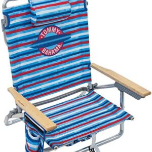 Tommy Bahama 5-Position Classic Lay Flat Folding Backpack Beach Chair, Aluminum , Red, White, and Blue Stripe