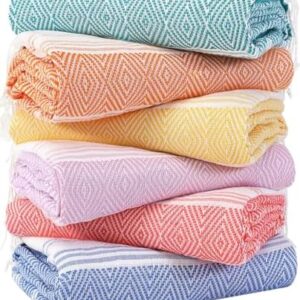 Genovega 6 Packs Oversized Turkish Beach Towels Set Bulk 74"x38" Extra Large Sand Free Quick Dry Swim Bath Camping Pool Towel Travel Blanket Adult Essentials Cruise Accessories Vacation Stuff