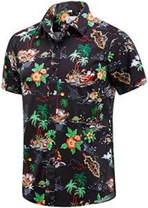 EUOW Men's Hawaiian Shirt Short Sleeve Printed Button Down Summer Beach Dress Shirts
