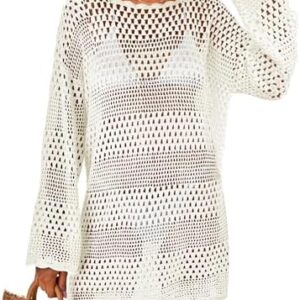 ANRABESS Women Swimsuit Crochet Swim Cover Up 2025 Summer Bathing Suit Swimwear Mesh Knit Beach Dress Vacation Outfits