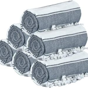 GLAMBURG Peshtemal Turkish Beach Towel Cotton Oversized 36x71 Set of 6 for Adults, Soft Durable Absorbent Extra Large Hammam Bath Sheet - Navy Blue