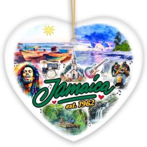 Culturally Vibrant Jamaica Ceramic Art Ornament, Artistic Caribbean Souvenir and Christmas Decor (Heart)