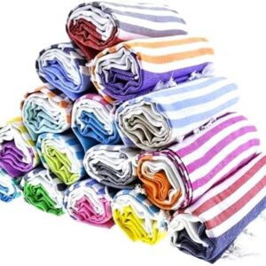 HAVLULAND Turkish Beach Towel Set of 6 - Sand Free - 100% Organic Oversized Turkish Towel - Quick Dry Towels for Beach, Picnic, Blanket or Bath Towel - Lightweight Towels for Travel, Camping & Pool