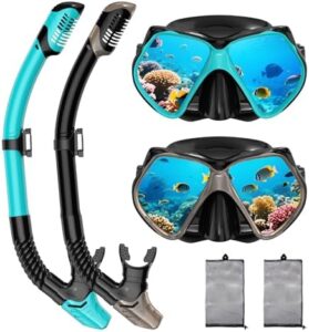 2 Pack Snorkeling Gear for Adults, Dry Snorkel, Mask Set Adult, Diving Scuba Mask, Scuba Gear, Swimming Goggles with Nose Cover, Swim Freediving Tempered Glass Panoramic View Travel Packages